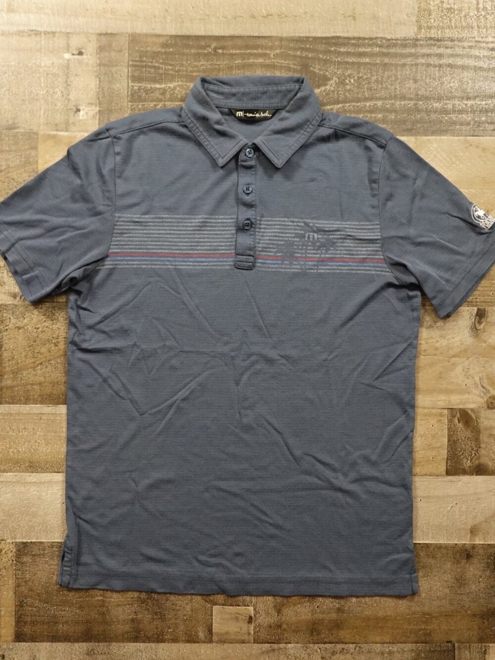 TravisMathew Polo Shirt Men’s Small Blue Striped Pima Cotton Golf Casual